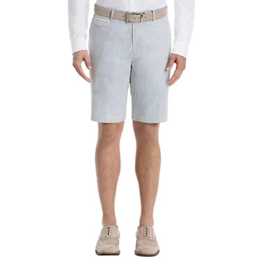 Lauren Ralph Lauren NWT Flat Front Shorts Seersucker Striped Blue White Size 40